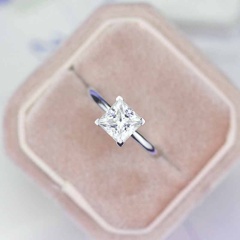 Princess diamond simple engagement ring in 14k white gold – Charles Babb  Designs